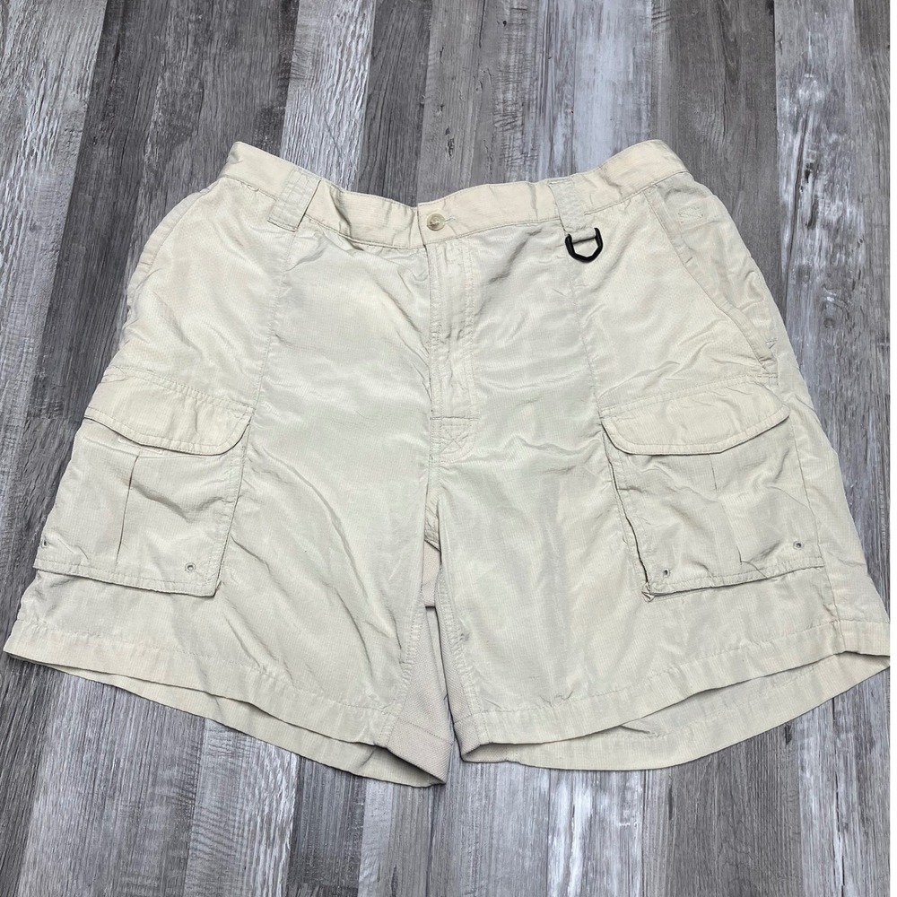 Columbia PFG Mens Tan Cargo Fishing Shorts Size L Elastic Waist